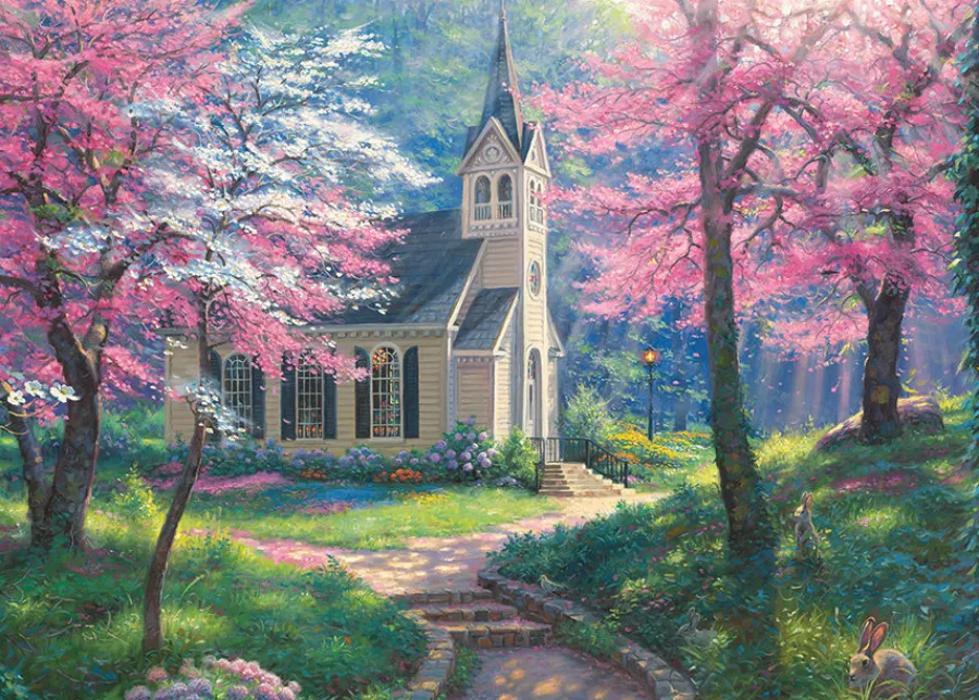 Cobble Hill Cherry Blossom Chapel (tray) | 35 Piece Tray- Tray Puzzles