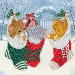 Cobble Hill Crystal Art Card Kit: Christmas Kittens- Christmas