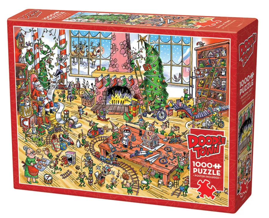 Cobble Hill DoodleTown: Elves at Work | 1000 Piece- 1000 Piece | Christmas