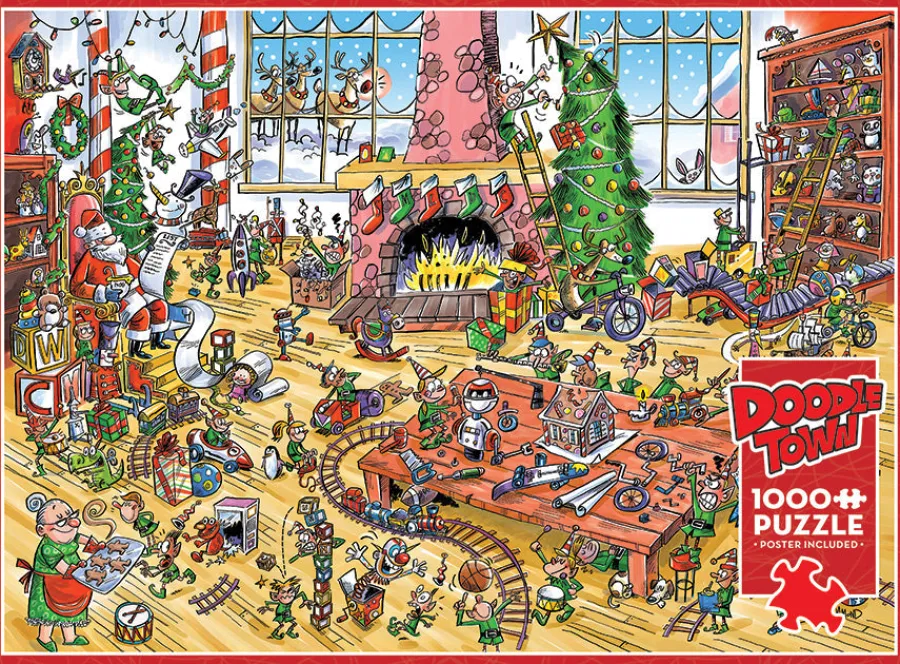 Cobble Hill DoodleTown: Elves at Work | 1000 Piece- 1000 Piece | Christmas