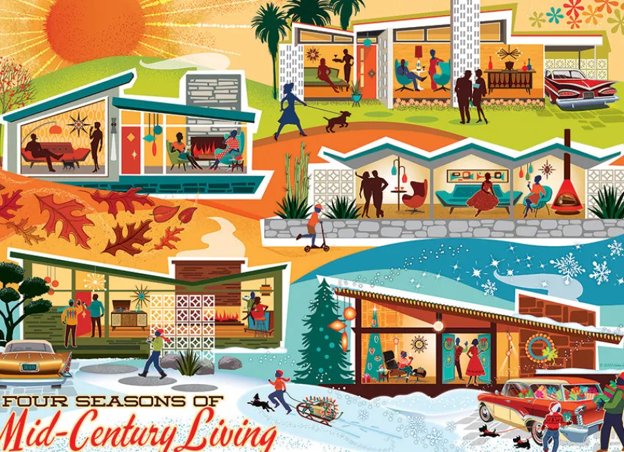 Cobble Hill Four Seasons of Mid-Century Living | Discontinued 500 Piece (Old Big Box)- Collage - Miniscene | Nostalgia / Vintage