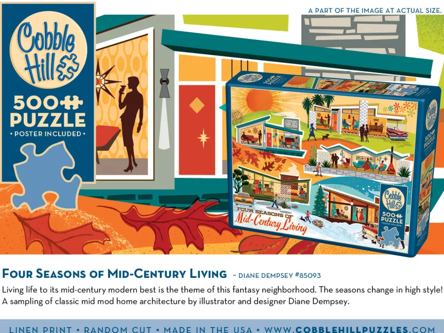 Cobble Hill Four Seasons of Mid-Century Living | Discontinued 500 Piece (Old Big Box)- Collage - Miniscene | Nostalgia / Vintage