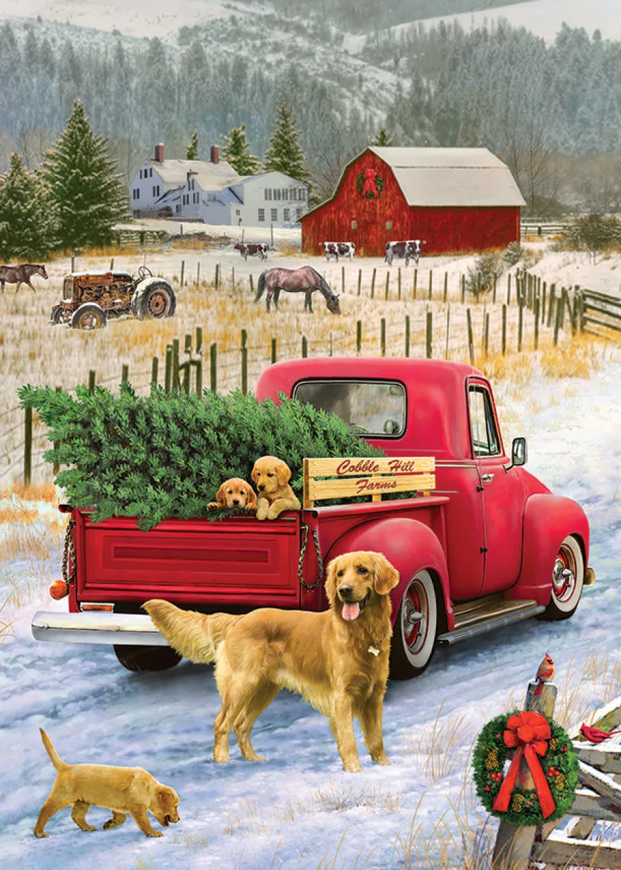 Cobble Hill Red Truck Farm (tray) | 35 Piece Tray- Tray Puzzles | Dogs