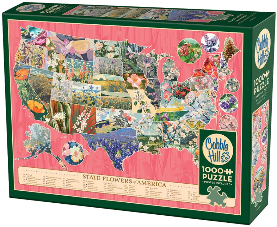 Cobble Hill State Flowers of America | 1000 Piece- 1000 Piece | Collage - Busy