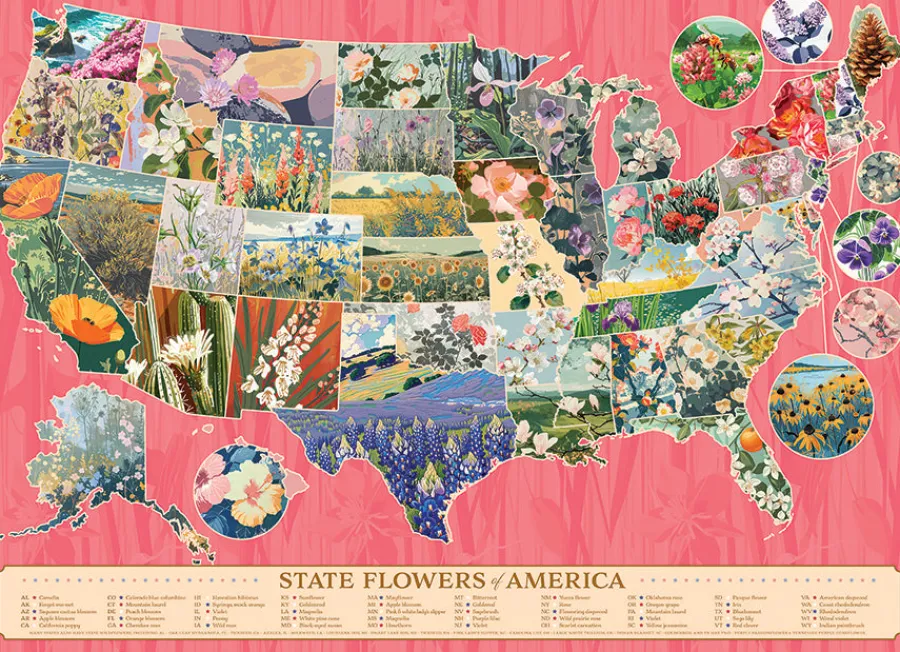 Cobble Hill State Flowers of America | 1000 Piece- 1000 Piece | Collage - Busy