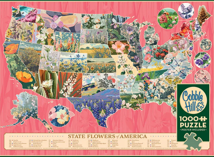 Cobble Hill State Flowers of America | 1000 Piece- 1000 Piece | Collage - Busy