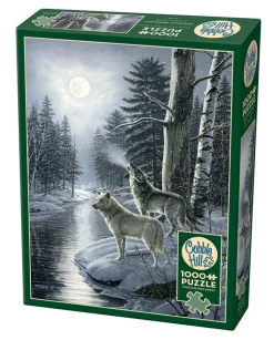 Cobble Hill Wolves by Moonlight | 1000 Piece- 1000 Piece | Mountainscape
